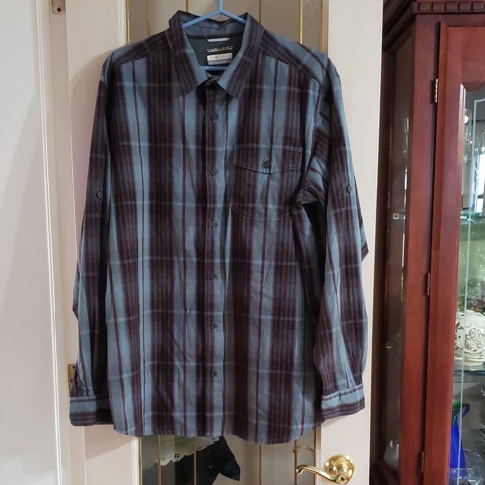 Columbia Omni Wick Shirt Mens XXL Advanced Evaporation Plaid Blue Outdoor Casual